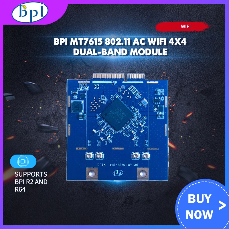 

Banana Pi BPI MT7615 802.11 Ac Wifi 4x4 Dual-band Module Support Linux Openwrt Android BPI R2/R64 Board Banana Pie