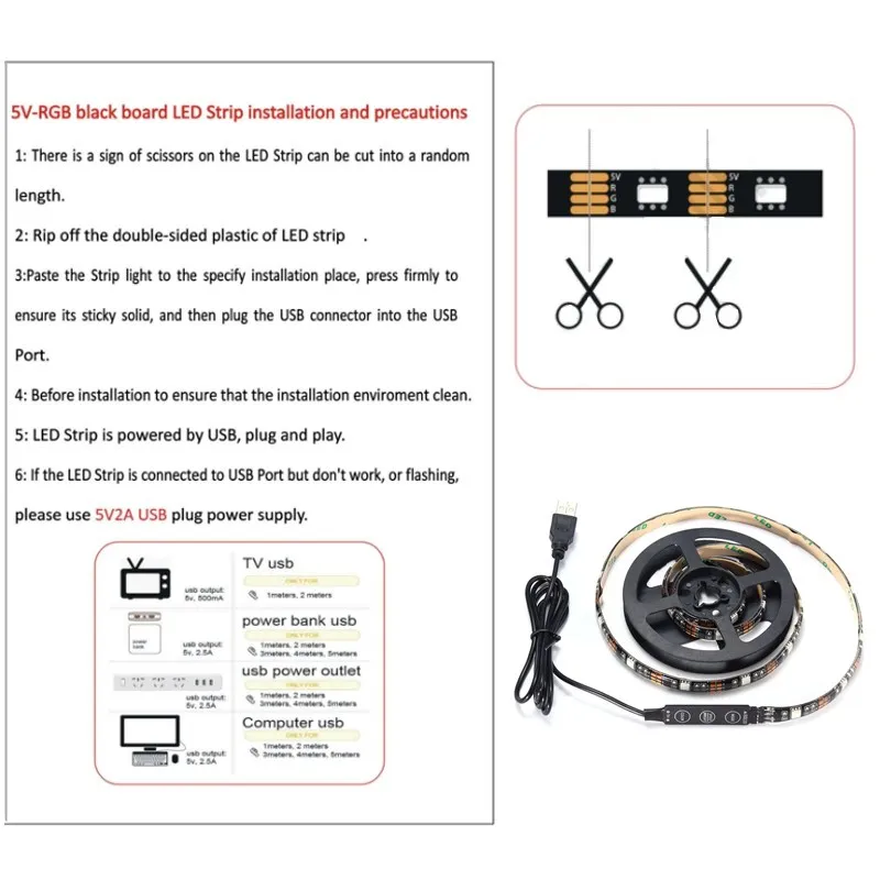 90 см Светодиодная лента DC5V USB RGB SMD5050 гибкая изолента Светодиодная лента + мини-контроллер светодиодов RGB ТВ ПК фоновая лампа освещения