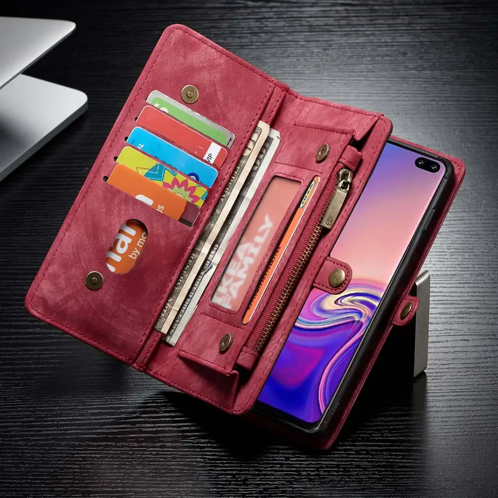Красный Ретро из искусственной кожи чехол для iPhone X Xr XS max 6 слот для карт держатель Стенд телефон Caed для iPhone 6 7 8 Plus X 11 чехол - Цвет: Красный