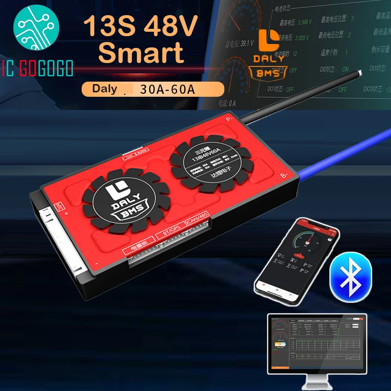 Плата защиты литий ионного аккумулятора DALY Smart 13S 48 В 18650 Lipo 3 7 в BMS 30A 40A 60A баланс