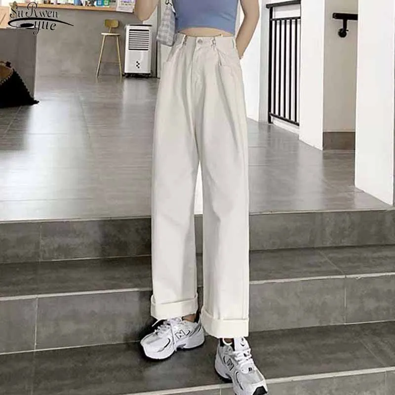 2021 Spring Wide leg Solid White Jeans 
