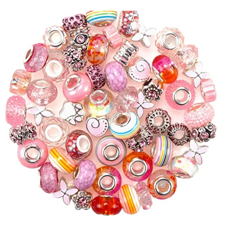 60Pcs Assorted Color 5mm Large Hole European Spacer Beads Women DIY Crafts Jewelry Making Bulk Waist Beads Hair Beads Necklaces