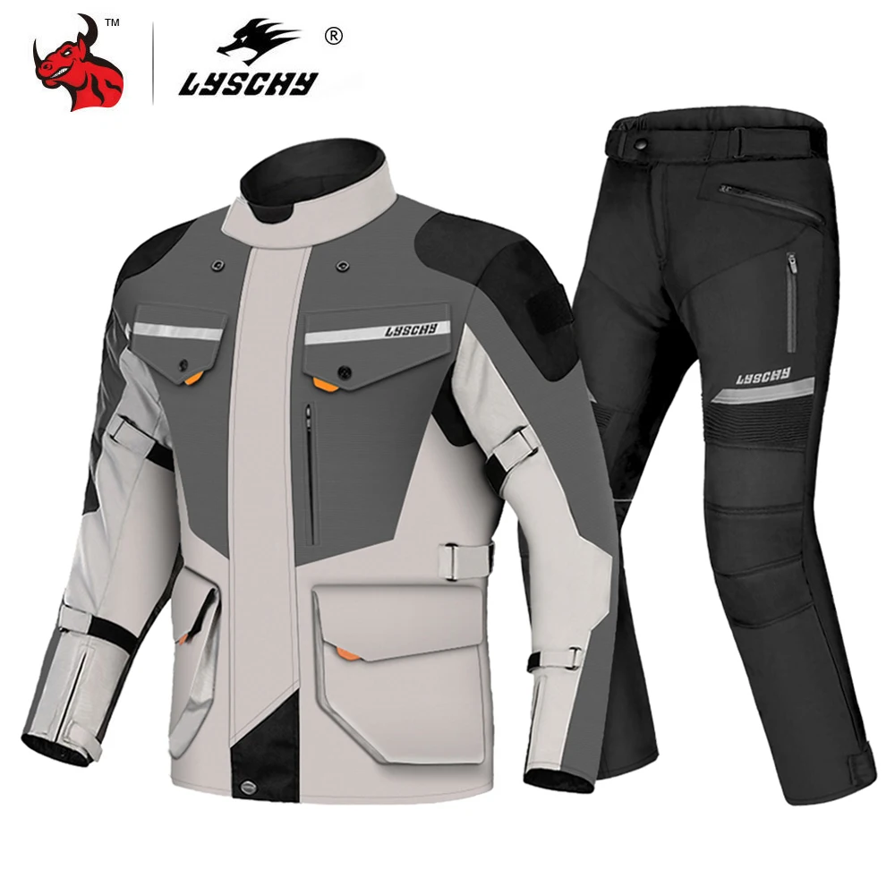 LYSCHY Motorcycle Jacket Pants Suit Cold-proof Waterproof Winter Men Motorbike Riding Moto Jacket Protective Gear Armor Clothing