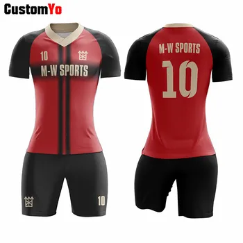 

New design Women Soccer Jersey Sets Uniform Dry Fit Red Black Soccer wear