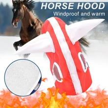Novelty Winter Horse Hood Head Cover Plush Lined Headwear for Foal Horse Warm Clothing FDX99