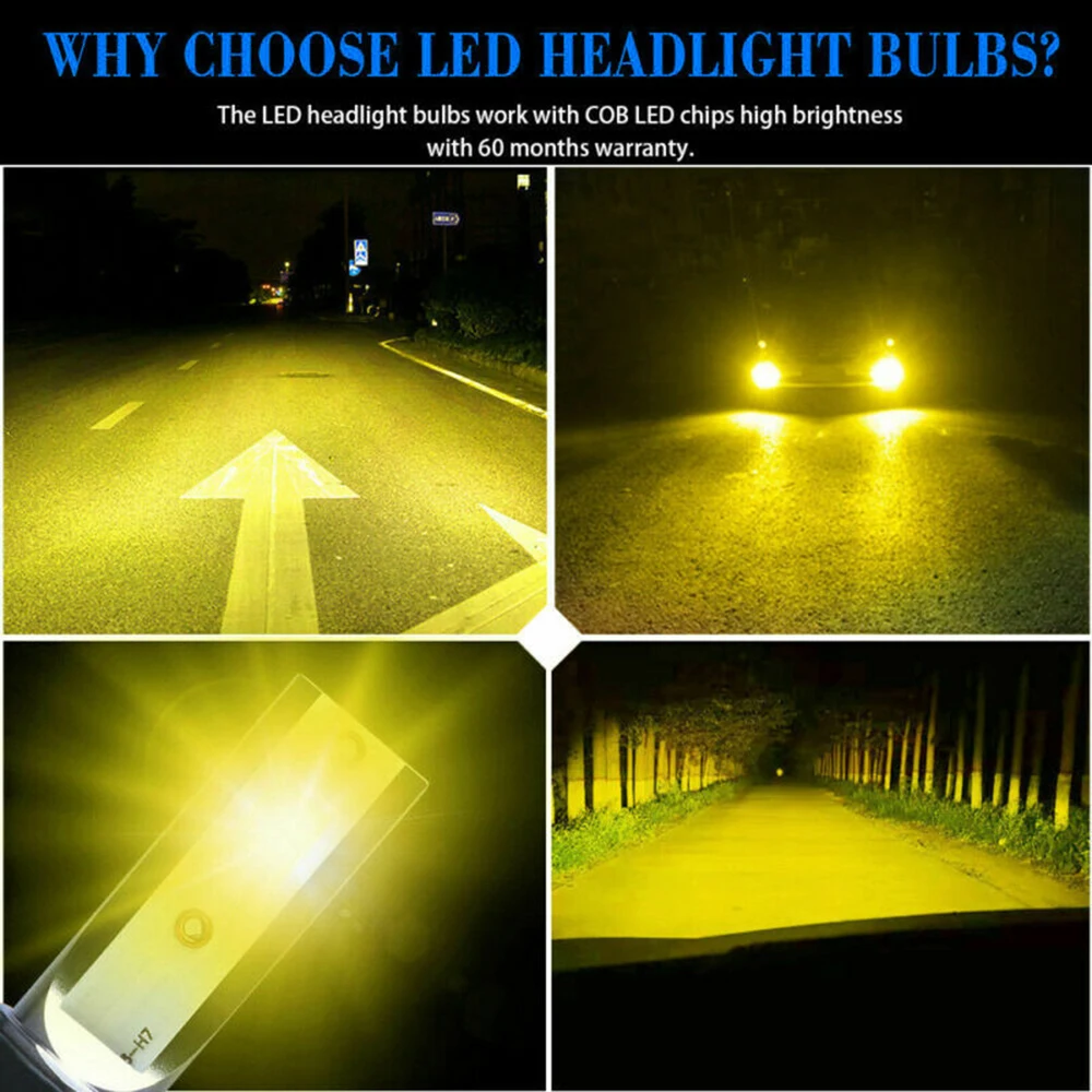 2 X H1 светодиодный фары комплект для переоборудования COB лампы 110 Вт 12/24 V; Цвет: желтый; высокое Мощность 3000K