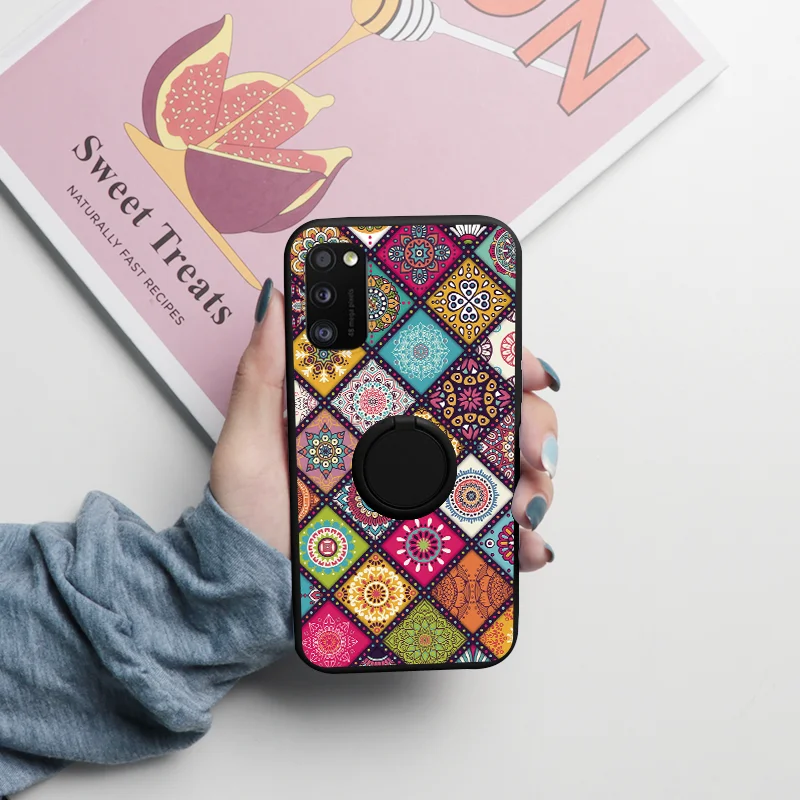 For Samsung Galaxy A41 A 41 Cover Magnetic Ring Holder Case For Samsung A41 GalaxyA41 Flowers Soft Silicone Bumper Shell Etui silicone case samsung