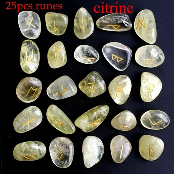 

25Pcs Natural Citrine Crystal Rune Set Yellow Runes Stone Irregular Divination Fortune-telling Healing Decor Gift Collection