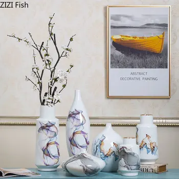 

Ceramic Vases for Flowers Colorful Ripple Texture Porcelain Vase Desk Decoration Painted Floral Arrangement Vintage Home Decor