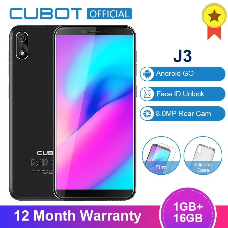 Cubot J3 смартфон с 5 дюймовым дисплеем четырёхъядерным процессором MT6580 ОЗУ 1 ГБ ПЗУ 16