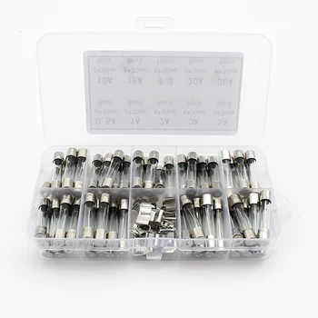 

72pcs 6x30mm Fast-blow Glass Fuses Quick Blow Car Glass Tube Fuses Assorted Kit Amp and 10pcs fuse seat 6*30 home fuse with box