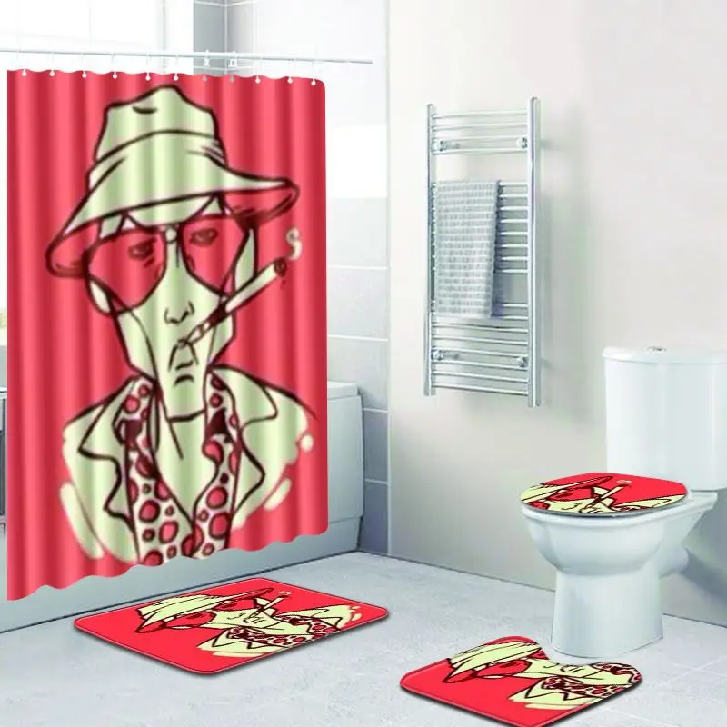 4pcs/set Creative 3D Cool Men Shower Curtain Waterproof Polyester Fabric Washable Modern Solid Toilet Seat Cover Anti-slip Mat - Цвет: G