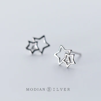 

Modian 100% Solid 925 Sterling Silver Star In Stars Charm Trendy Stud Earrings for Women Girl Fashion Earrings Korean Jewelry