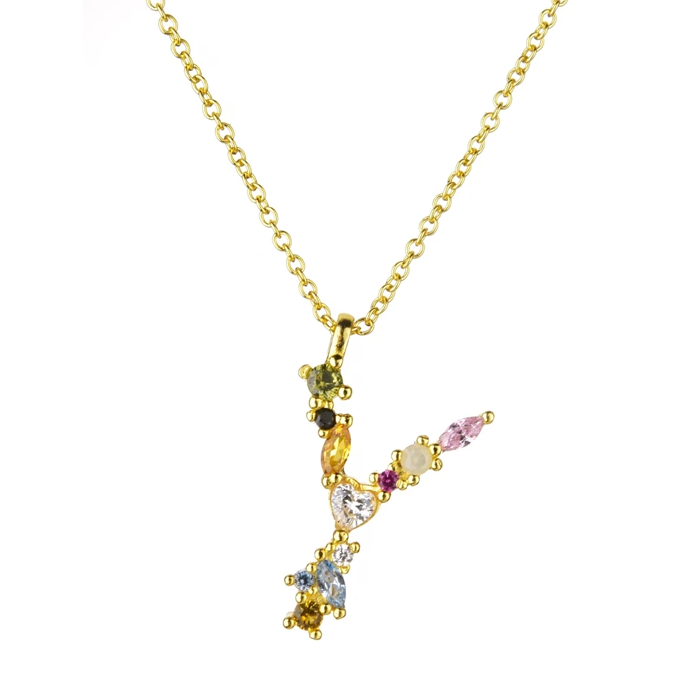 Gold Y Altruist 925 Sterling Silver Letter S Initial P L Pendant Long Chain Necklace Nightmare Before Christmas Lucky Crystal Jewelry - Окраска металла: Gold Y
