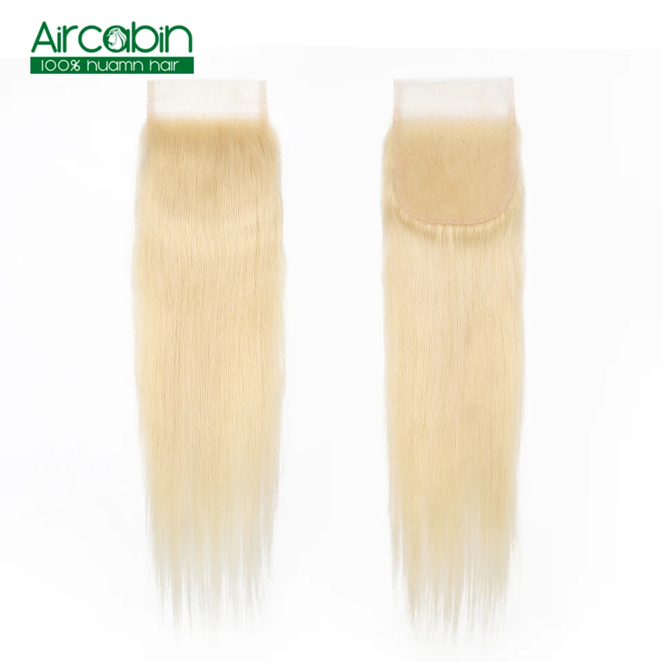 

Aircabin #613 Brazilian 4x4 Closure Straight Human Hair Free/Middle/Three Part Lace Closure 8"-20" Blonde Color Free Shipping