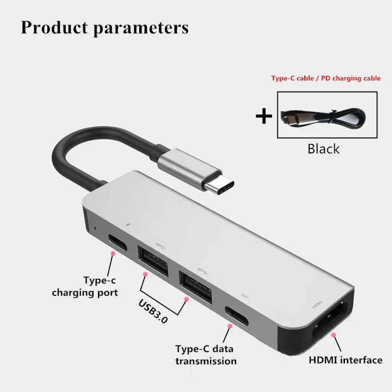 USB3.0 концентратор 4K HDMI USB-C адаптер PD зарядный порт для смартфона компьютера ноутбука настольный аксессуар многофункциональная розетка - Цвет: Silver line B