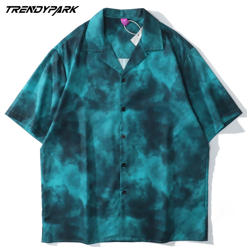 Mejor vendedor  Camisa hawaiana Vintage para hombre, camisa informal Harajuku de manga corta con estampado azul Tie-dye para vacaciones en la playa, de gran tamaño, verano 2021 7WJoRVqDaLK