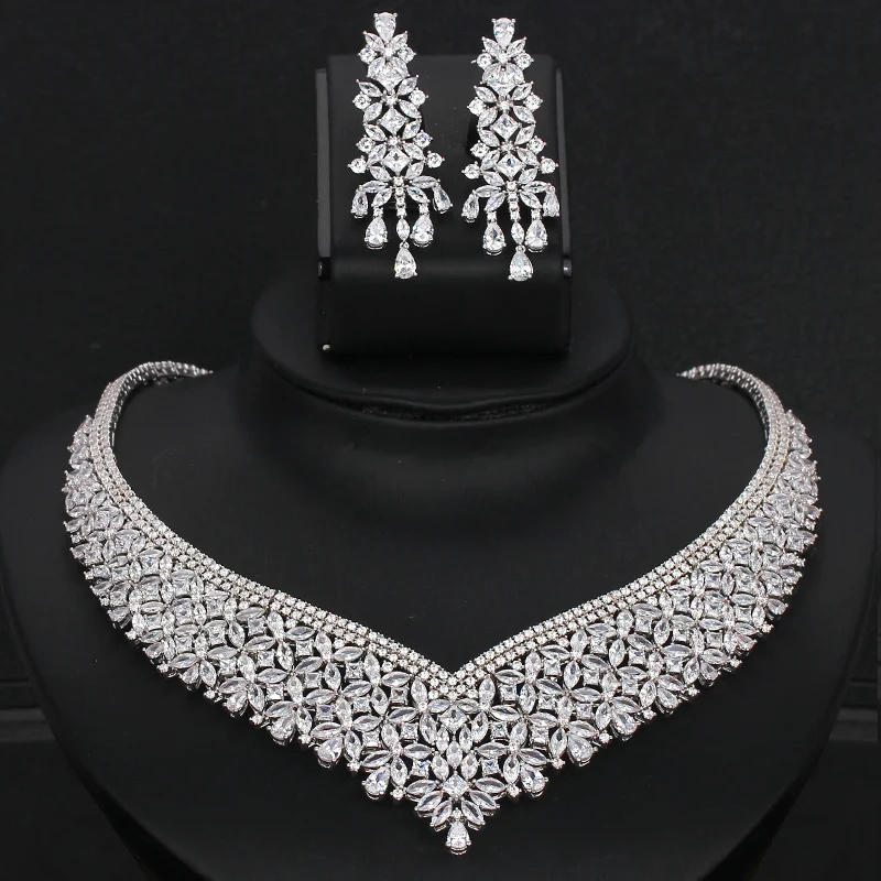 TIRIM, новый дизайн, роскошный серебряный цвет, 2 шт., микро проложили фианиты, женские Украшения для помолвки, аксессуары, серьги, наборы TIRIM, новый дизайн, роскошный серебряный цвет, 2 шт., микро проложили фианиты, женские Украшения для помолвки, аксессуары, серьги, наборы