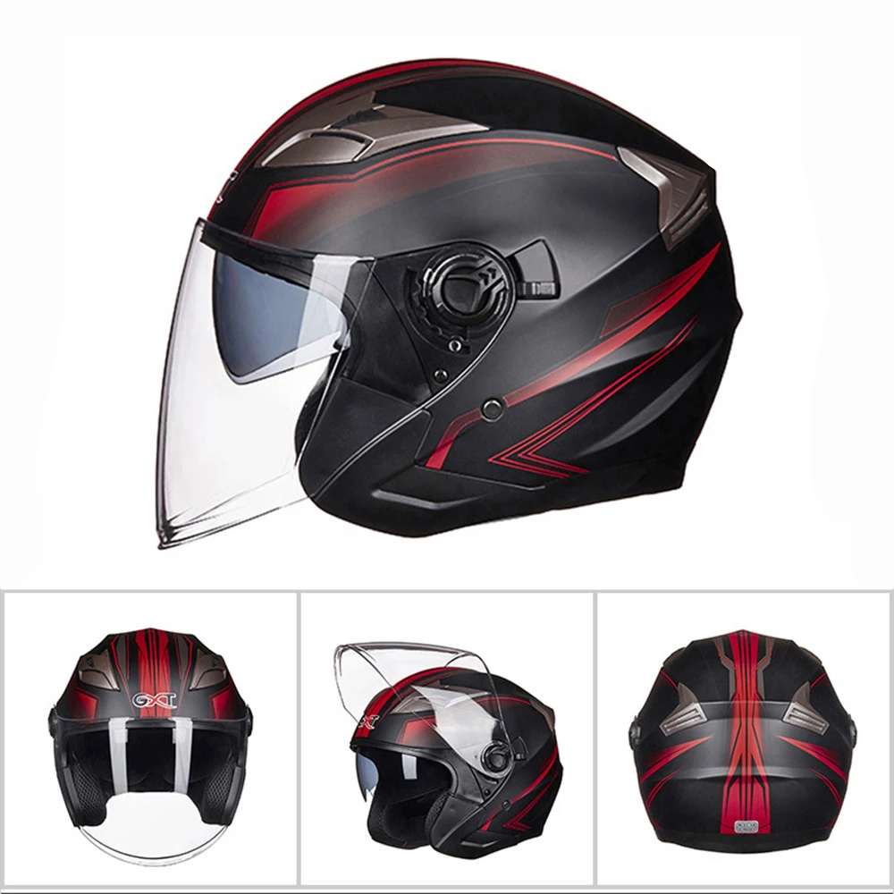 NENKI мотоциклетный шлем Мото шлем половина лица мотоциклетный шлем электрический защитный двойной объектив Мото шлем для женщин/мужчин - Цвет: GXT G708 black red