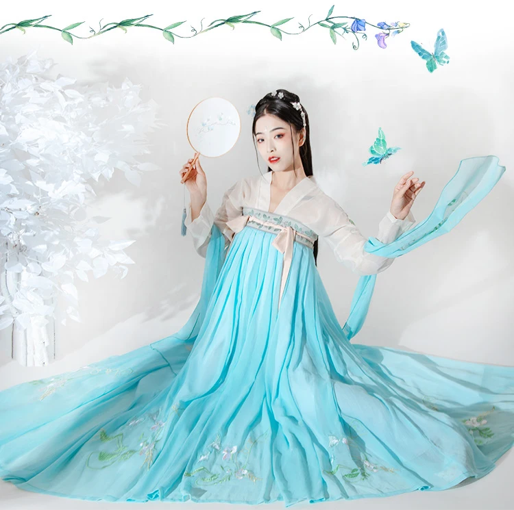 Дамы хан фу костюм для китайского традиционного танца одежда Феи представление вышивка платье Восточный Тан древней фотографии платье косплей