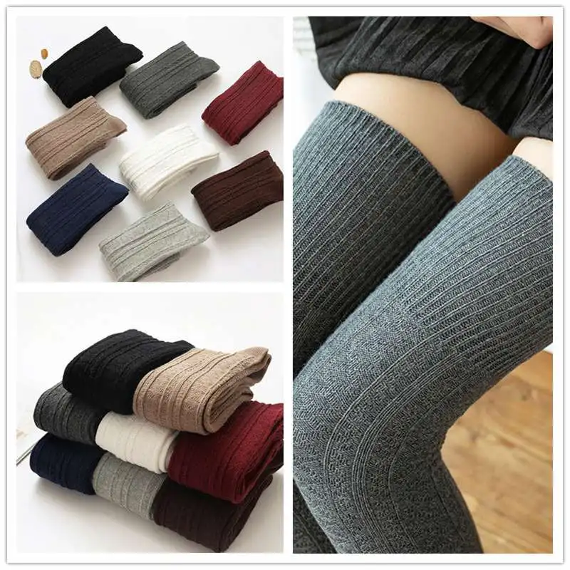 

Ladies Girls Over the Knee Socks Plain Thigh High Socks Warm Cotton Stocking
