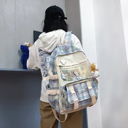 Fashion Plaid Bookbag Korean Style Schoolbag for  Student  Nylon Backpack Teenager Girls School Laptop Mesh Backpacks Mochilas