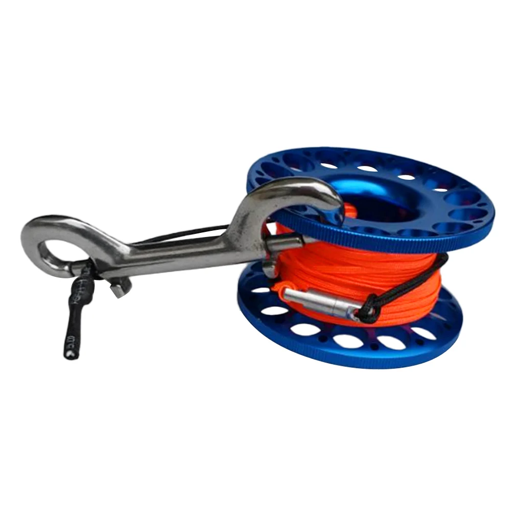 

2x Scuba Diving Aluminum Alloy Finger Reel Spool 30m Line Bolt Snap Blue