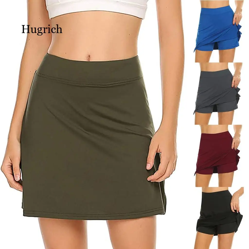 

2021 Summer Fake Two-Piece Skirt Women's Solid Active Performance Short Lightweight for Running Tennis Golf Sports Mini Skirt