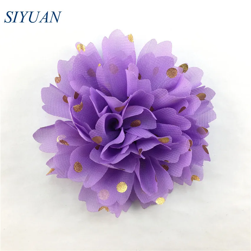 lavender 5 шт./лот, 10 см, золотой узор в горошек, штампованный Шифоновый Цветок, заколка для волос, розничная, аксессуары, изысканный головной убор H0251 - Цвет: lavender