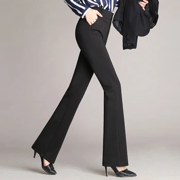 

Bell-bottom Daily Long Trousers Loose Flares Elastic Spring Summer High Waist Solid Fashion Casual Gift Women Pants Slim Fit