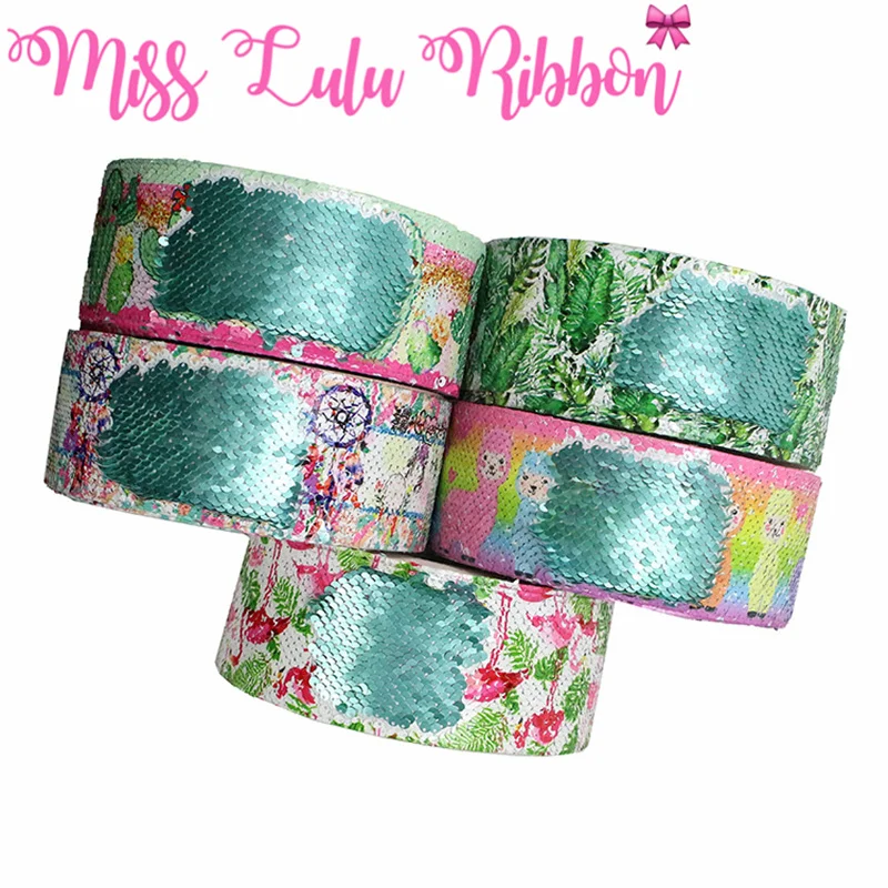 3&quot75mm Dreamcatcher Flamingo Cactus Cute Cartoon Alpaca Double Reversible Green Sequin Ribbon Hair Band Making 46yards | Дом и сад