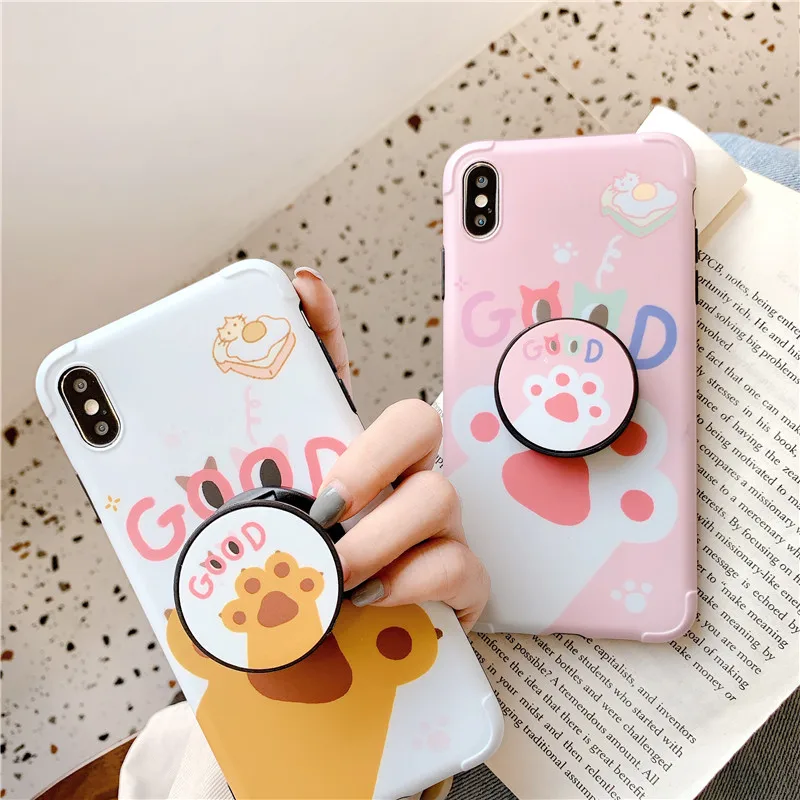 

JAMULAR Cute Cat Claw Grip Stand Phone Case For iPhone 7 11 Pro X XS MAX XR 8 6 6s Plus Shockproof Soft IMD Back Cover Coque Bag
