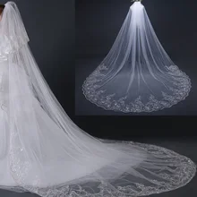 4M, 1 слой, белая свадебная фата для собора, длинная кружевная Фата для невесты с гребнем, свадебные аксессуары, однослойная кружевная Фата для невесты