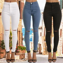 Брендовые женские джинсы с высокой талией, сексуальные обтягивающие модные джинсы, женские винтажные Узкие рваные джинсы-карандаш для девушек