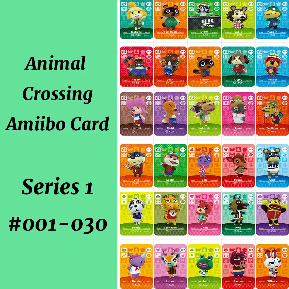 

Series 1(001-030)018 Bob 019 Fauna Animal Crossing Card Work for NS Game Support NFC 3DS Amiibo Card