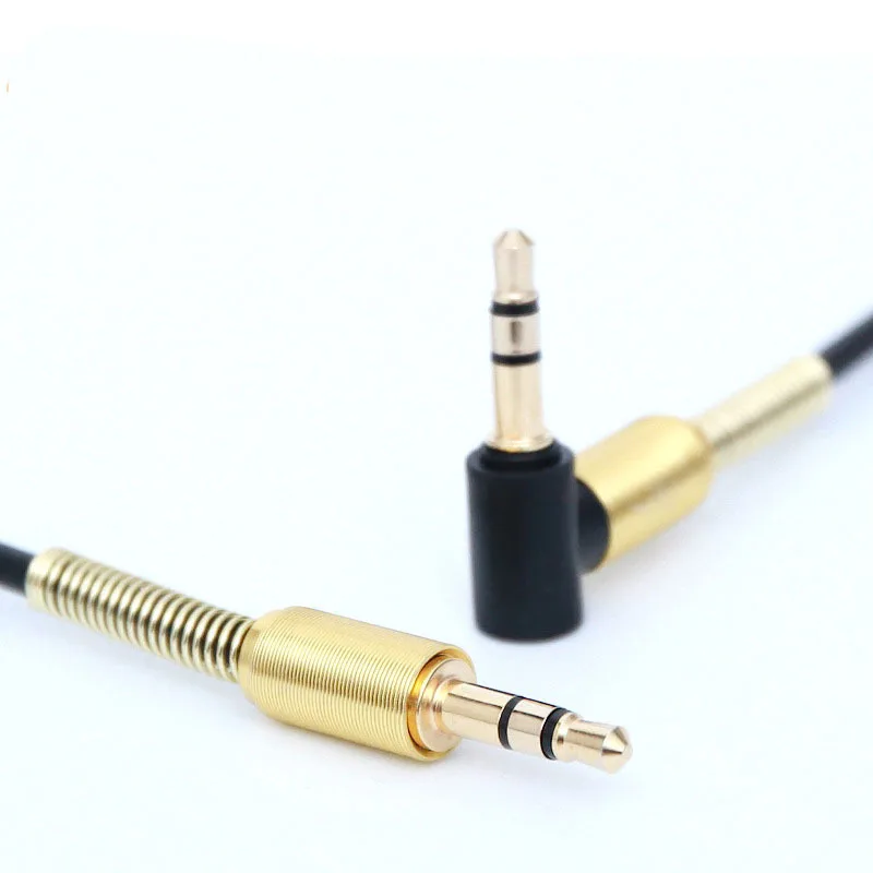 Anti-break high-elastic headphone cable 90 degree elbow spring audio cable 3.5 car AUX audio cable HIFI stereo audio cable