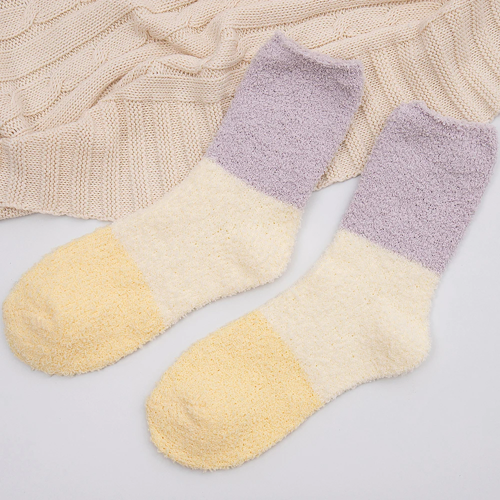 Ворсистые носки теплые женские зимние Лоскутные толстые повседневные женские носки пушистые теплые махровые носки короткие милые хлопковые носки-тапочки женские