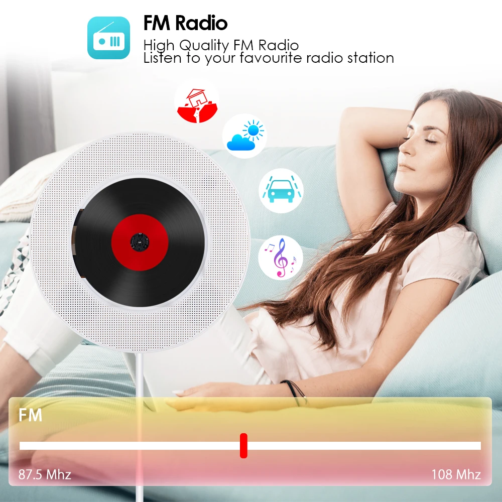 Qosea портативный настенный Bluetooth CD/DVD плеер USB светодиодный дисплей HiFi динамик аудио с пультом дистанционного управления FM радио встроенный