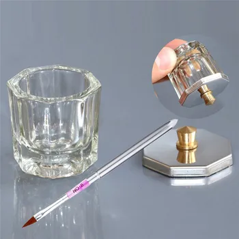 

Portable Nail Art Acrylic Liquid Powder Storage Box Liquid Holder Container For Nail+pen Transparent Crystal Glass For Nail