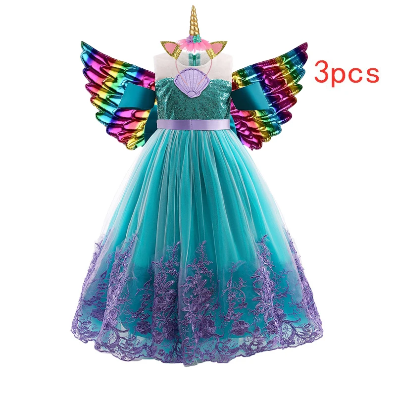 2021 Big Kids Long Dress Colorful Net Gauze Cake Puffy Unicorn Girl Festive Performance 4-14T dress up | Детская одежда и обувь