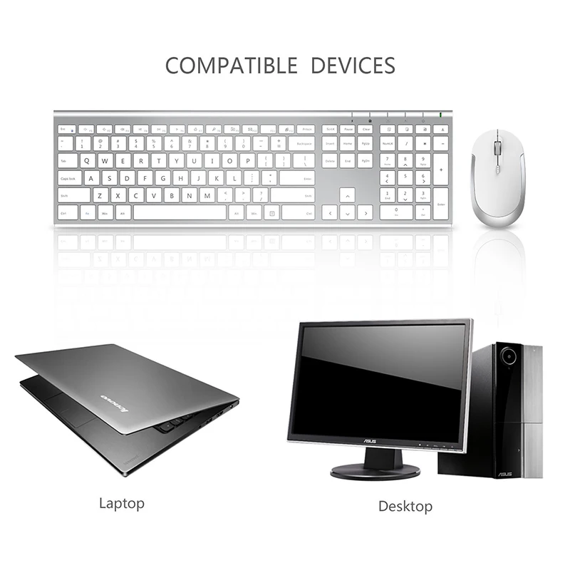 SeenDa 2.4G Ultra Slim Full Size Rechargeable Wireless Keyboard and Mouse Combo for Windows Laptop Notebook Russian/English