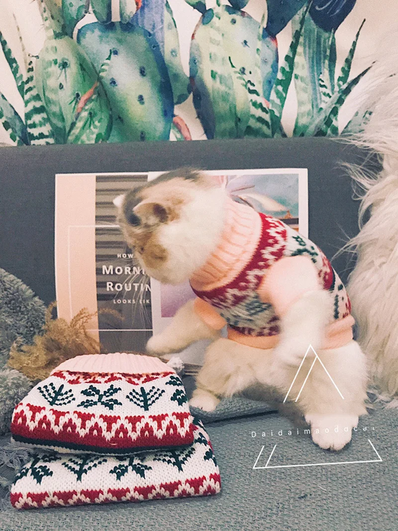 Сумка на заказ, свитер для кошек, кошек, собак, розовая Снежинка, винтажный эластичный свитер с высоким горлом, одежда для домашних животных на осень и зиму