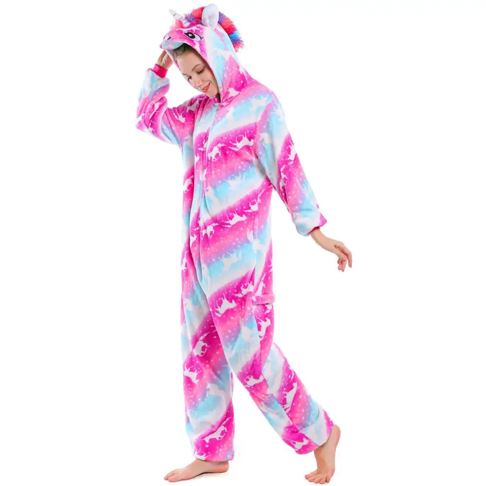 Аниме Onesie Женское ночное белье кигуруми Единорог для взрослых женские пижамы