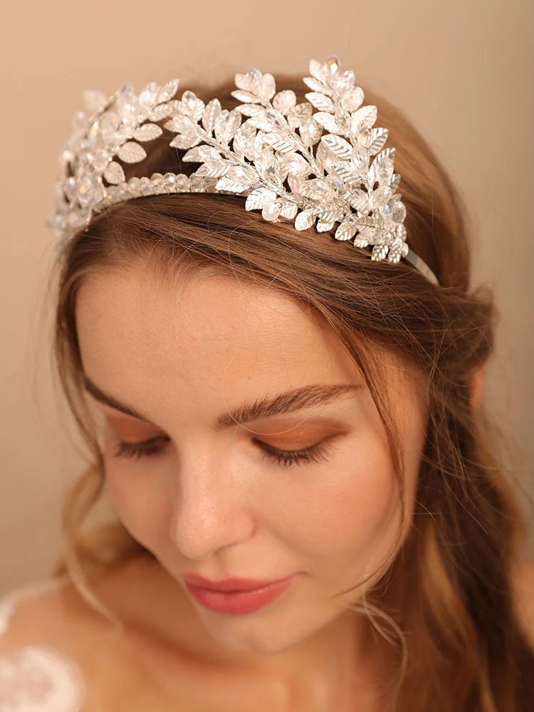 Diademas de cristal a mano con hojas doradas y plateadas para boda, diademas novia, accesorios el cabello, diadema de fiesta|Tocados de novia| - AliExpress