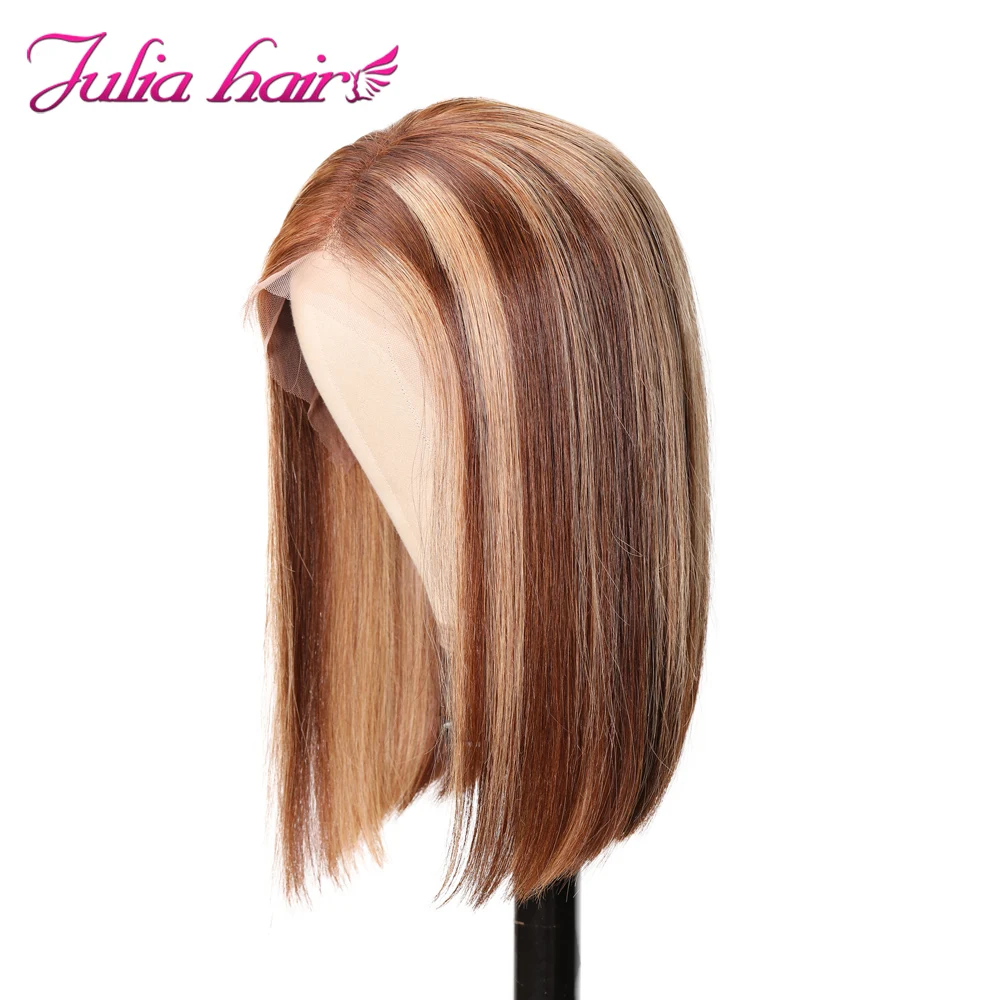 Peruvian Straight Bob Lace Front Wig Ombre Hightlight 13×4 Glueless Lace Front Human Hair Wig Green Pink Yellow Short Bob Wigs (4)