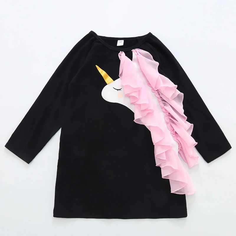 

Baby Girl Dress 2019 Unicorn Princess Fringed Lace Long Sleeves Dresses Children Autumn Clothing for Kids Birthday Party Dress