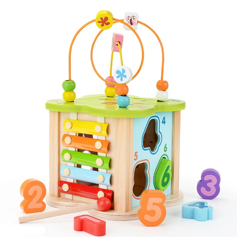 

New Children's Toy Wooden Montessori Baby Around Bead Educational Building Blocks Flower Shape Animal Music Children's Gift Toys