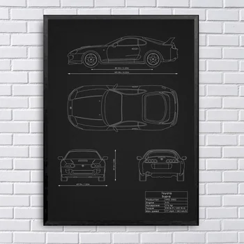 

Wall Art Canvas Paintings Classic Supercar Supra blueprint Pictures Bedroom Home Decorative Posters HD Print Artwork Mural
