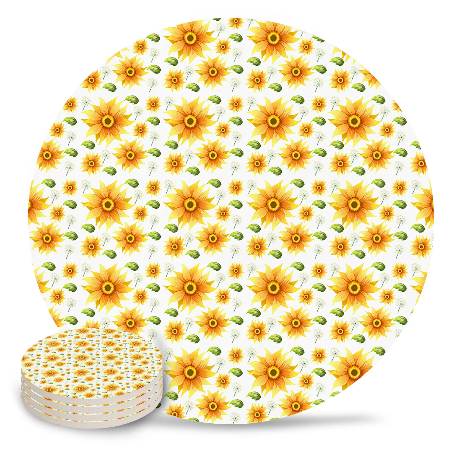 Sunflower Nordic Ceramic Coaster Cup Mats Pads for Drink Mug Non-slip Luxury Pad Desktop Home Decorations Kitchen Tool | Дом и сад