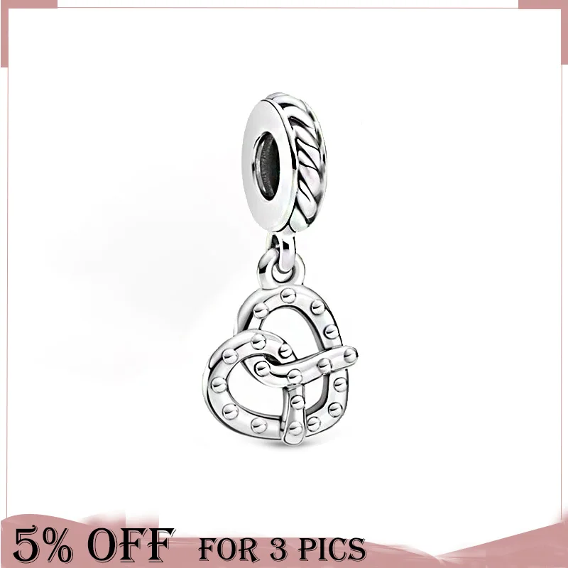 2021 Spring 925 Sterling Silver Bead Pretzel Heart Pendant Dangle Charms Fit Original Pandora Bracelets Women Jewelry Gift | Украшения и